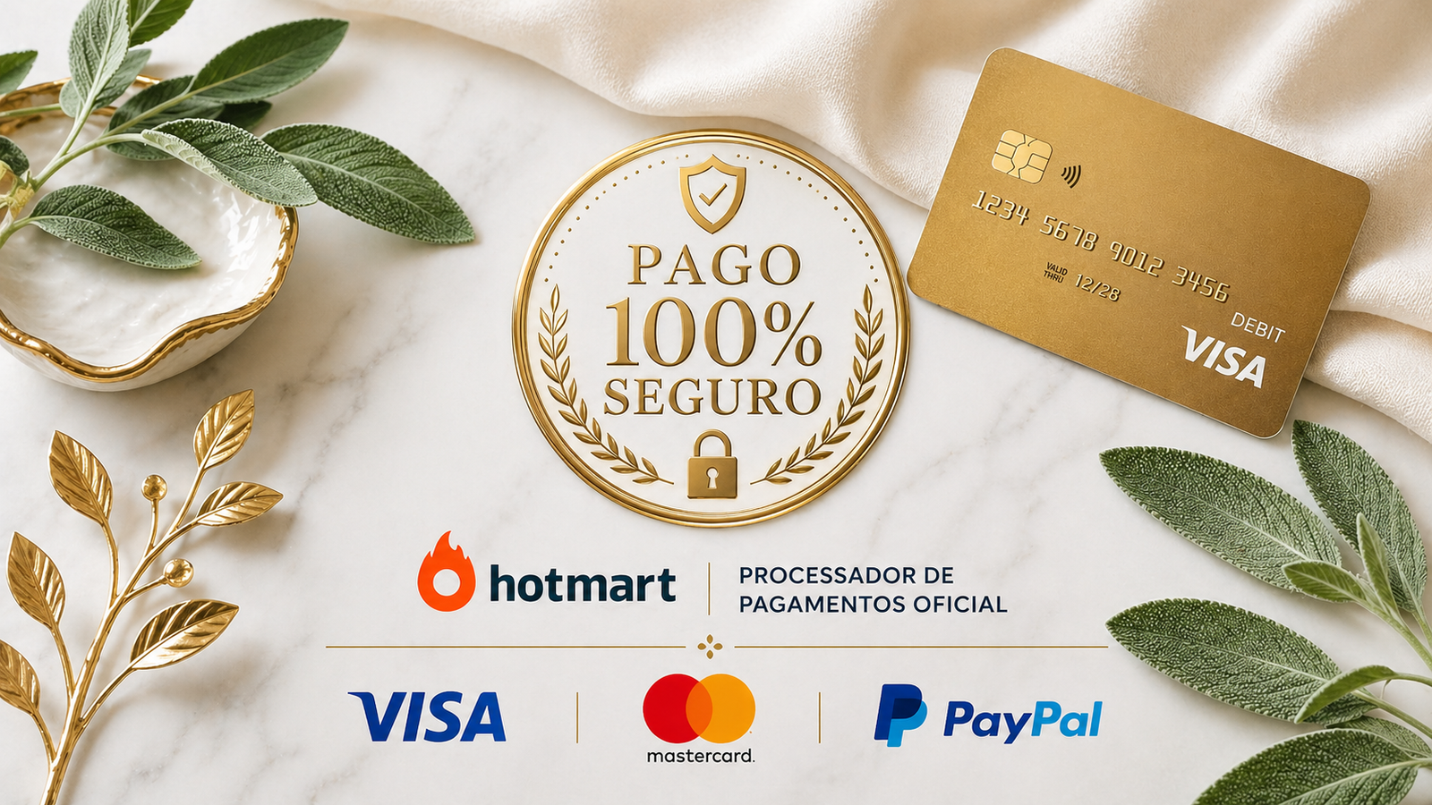 Pago 100% seguro a través de Hotmart con Visa, Mastercard y PayPal